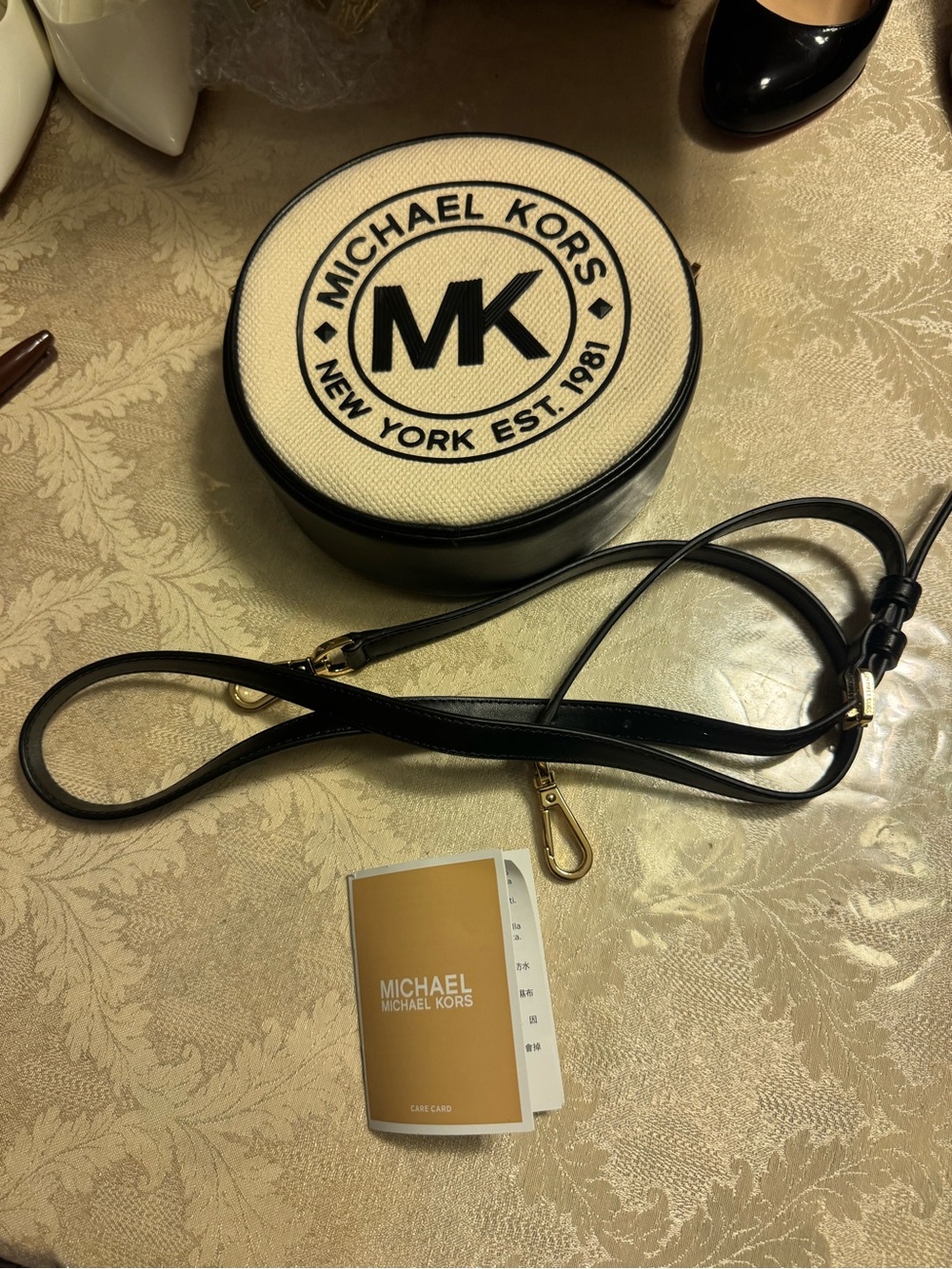 Michael Kors Delancey Canvas Leather Round Canteen Crossbody Bag